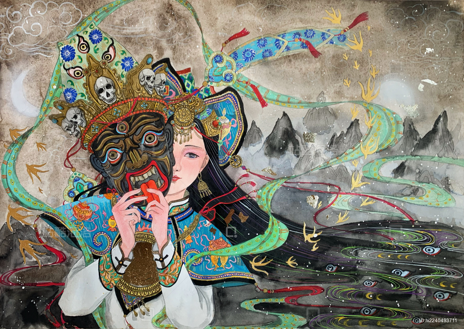 【岩彩】西藏的女财神——扎基拉姆|纯艺术|国画|莲羊 - 原创作品 - 站酷 (ZCOOL)